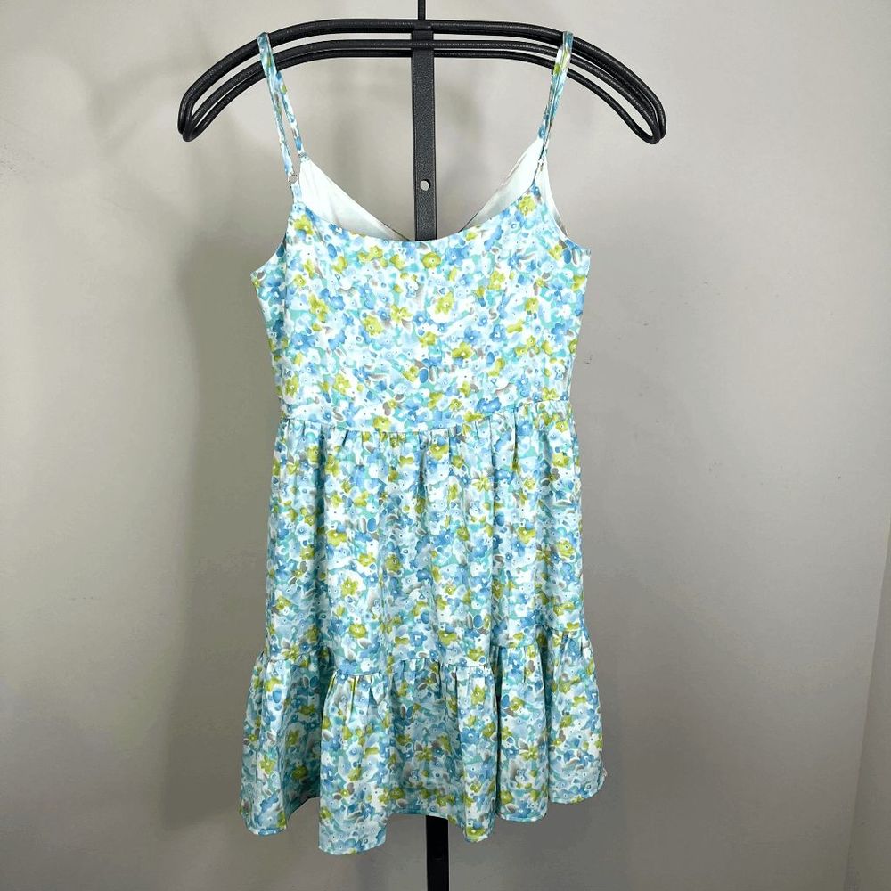 Toby Heart Ginger blue green white floral sleeveless tank Ruffle Dress Size smal